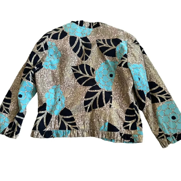 Anthropologie Odille Women's Blazer Jacket 14 Brown Floral Cotton Long Sleeves - Picture 2 of 7